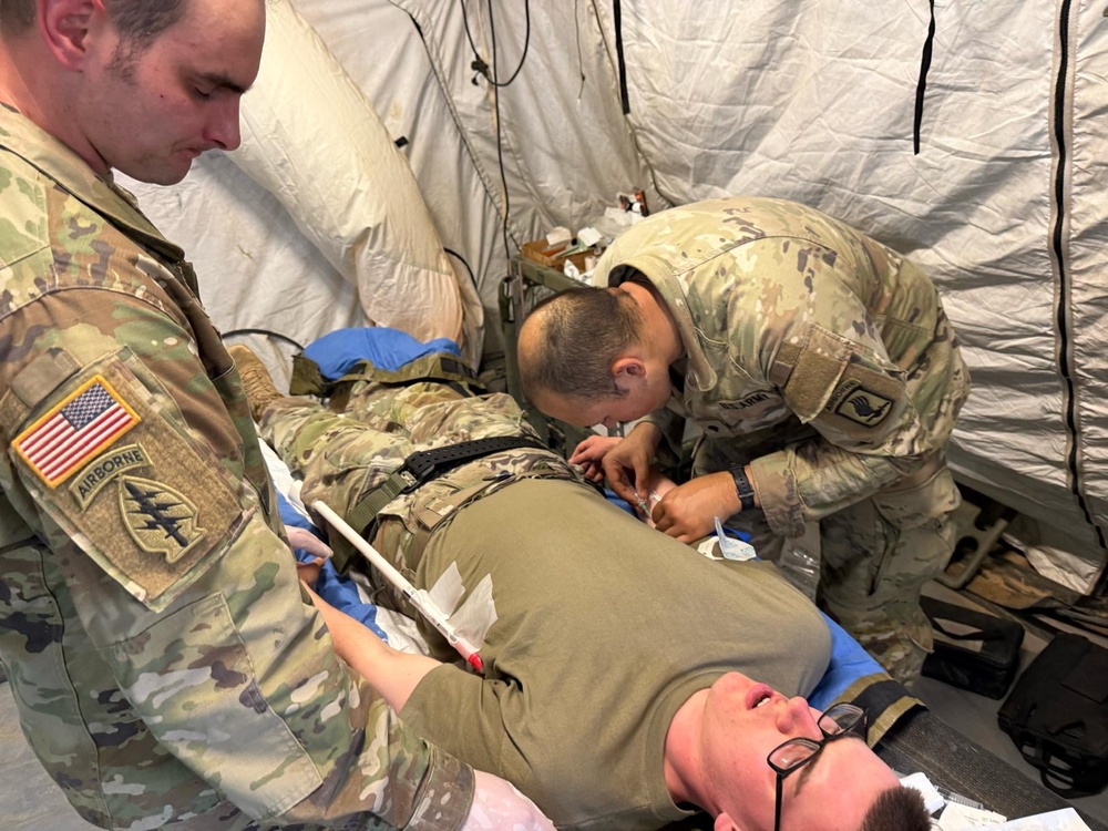 Paratroopers conduct walking blood bank during Exercise African Lion in Tunisia