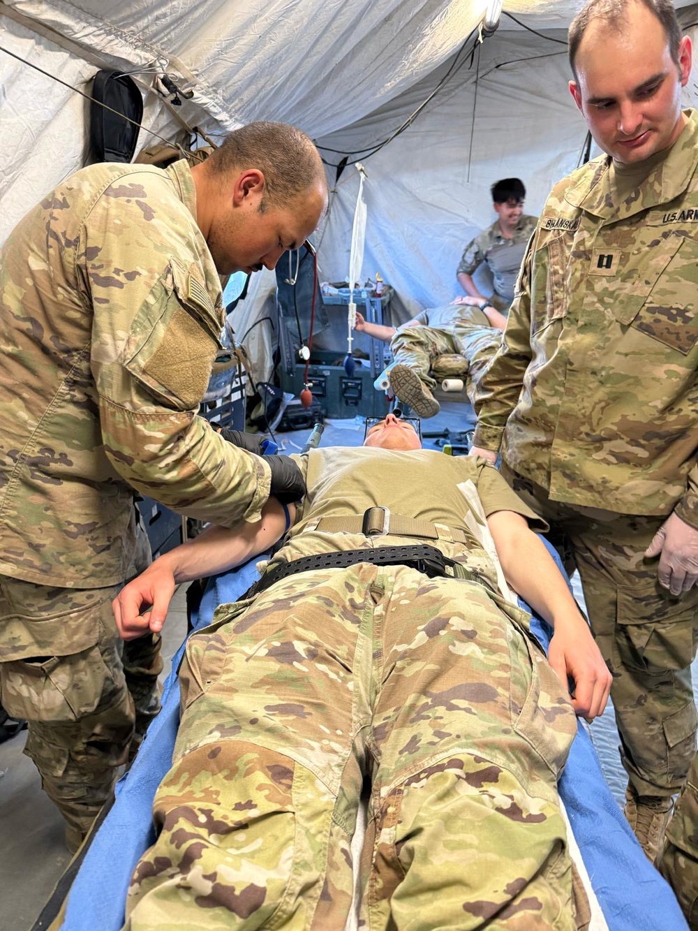 Paratroopers conduct walking blood bank during Exercise African Lion in Tunisia