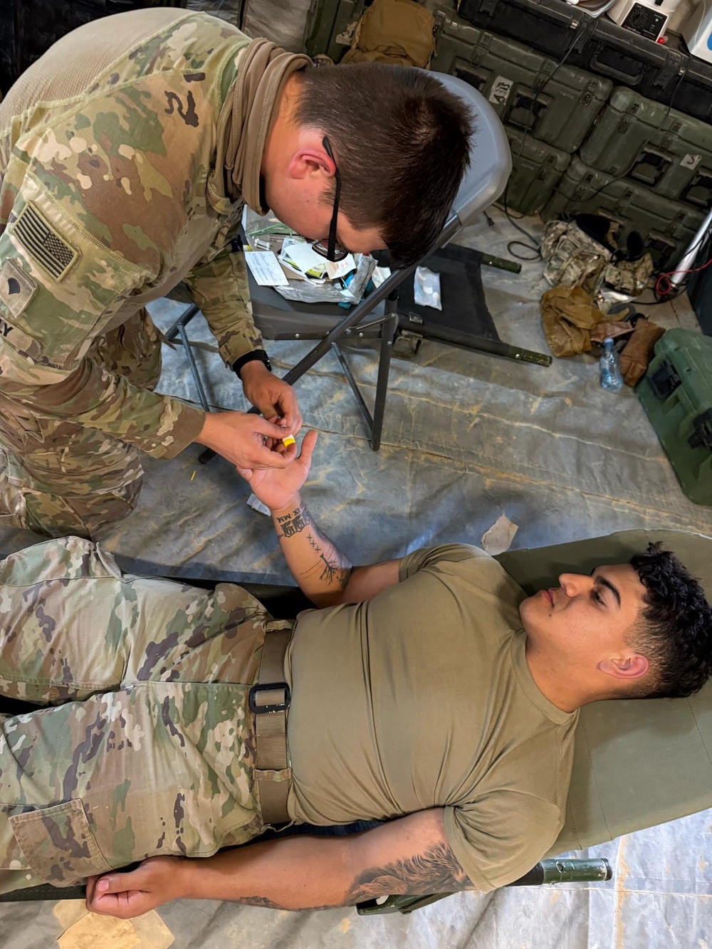 Paratroopers conduct walking blood bank during Exercise African Lion in Tunisia