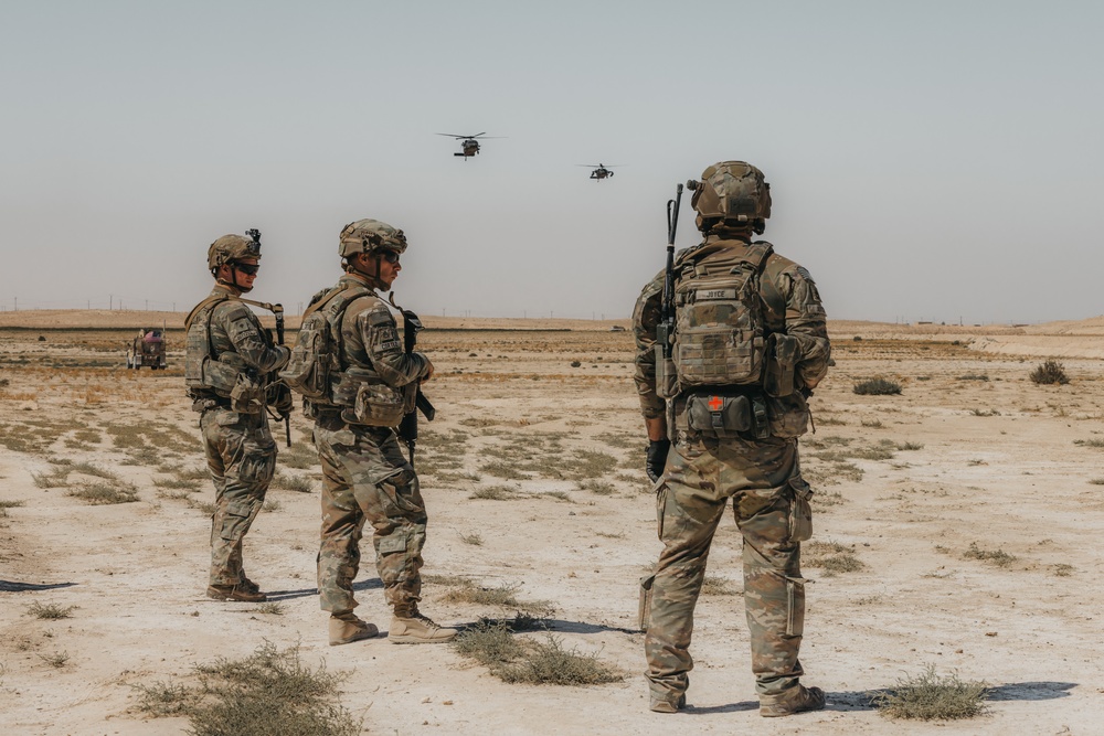 Iowa National Guard Soldiers secure a landing zone