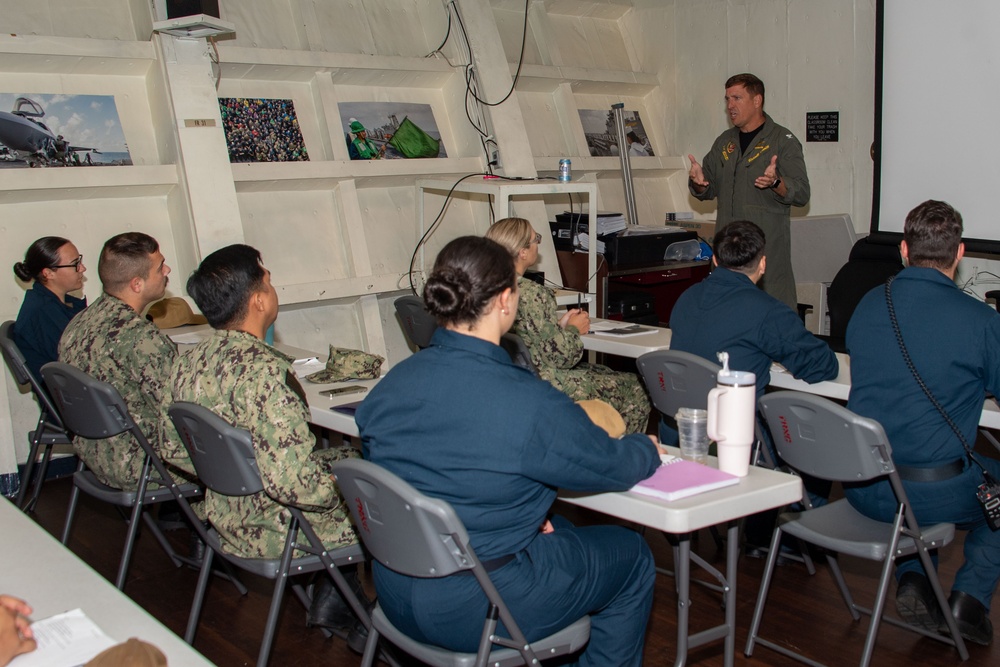 Commanding Officer and Executive Officer Speak During Command Indoctrination onboard USS Essex.