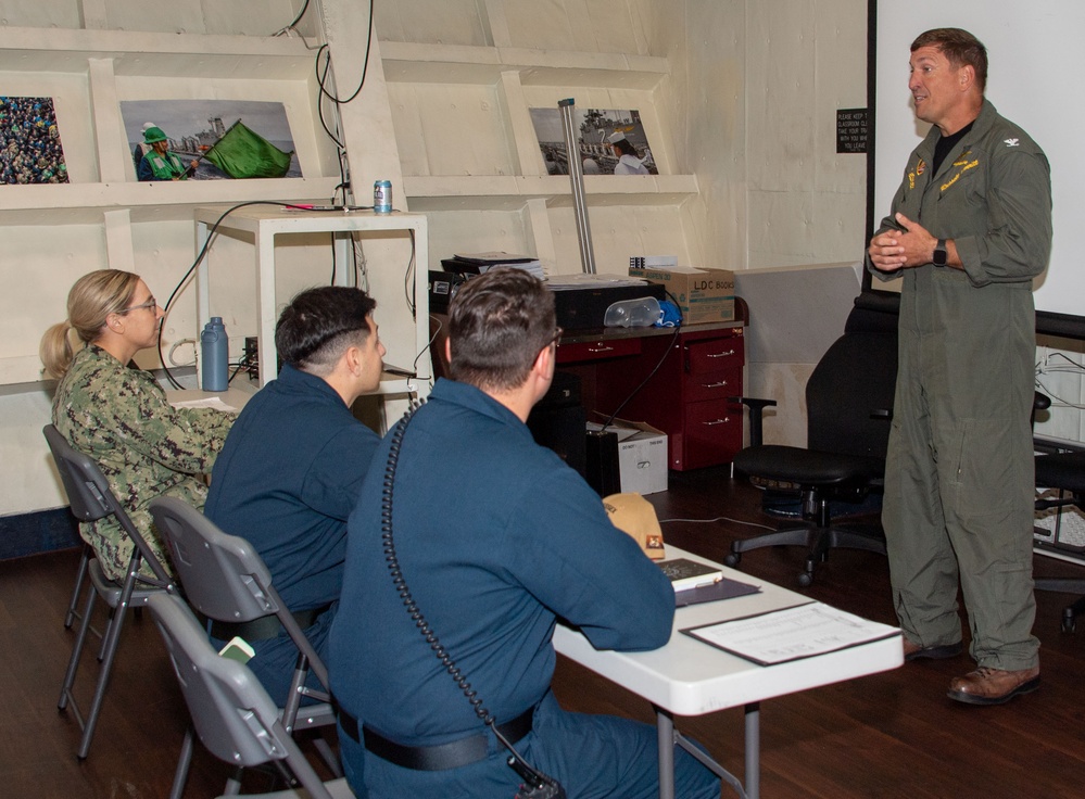 Commanding Officer and Executive Officer Speak During Command Indoctrination onboard USS Essex.
