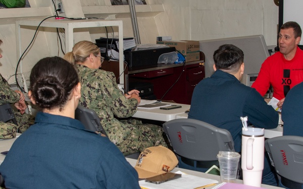 Commanding Officer and Executive Officer Speak During Command Indoctrination onboard USS Essex.