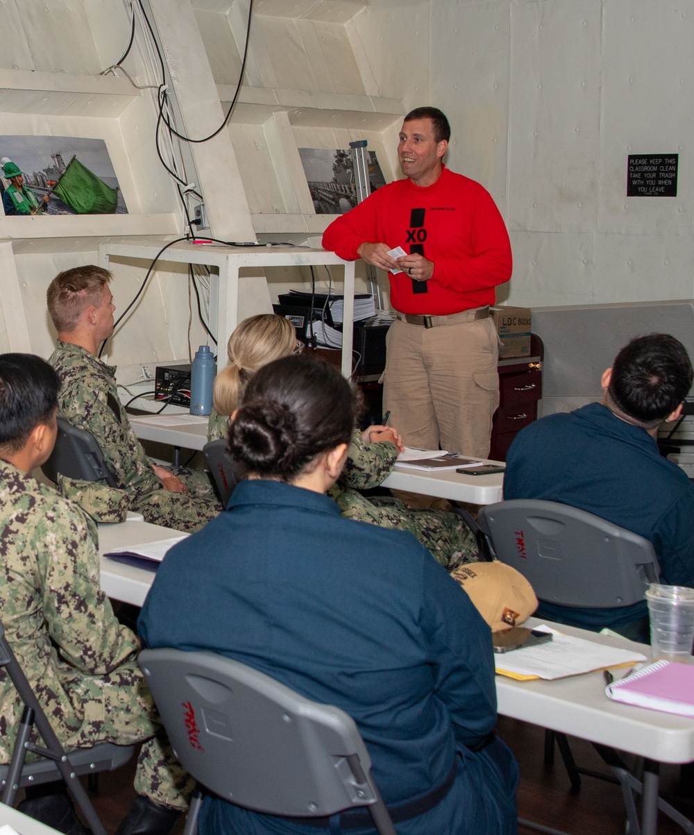 Commanding Officer and Executive Officer Speak During Command Indoctrination onboard USS Essex.