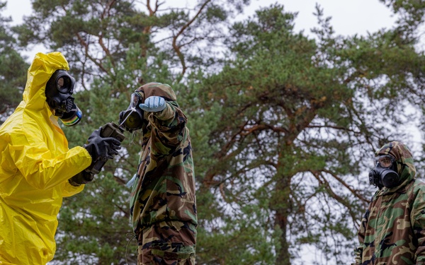 U.S. Army Soldiers get decontaminated at Engineer Thunder 2025