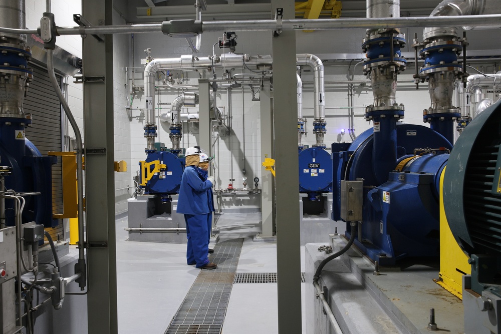 Employees conduction an inspection in the new Nitrocellulose Facility at Radford Army Ammunition Plant.