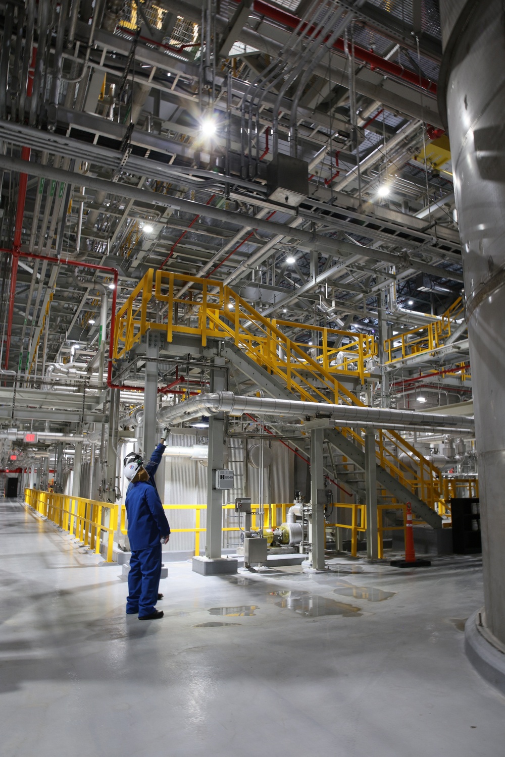 Employees conduction an inspection in the new Nitrocellulose Facility at Radford Army Ammunition Plant.