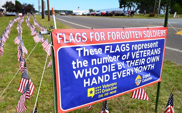 Flags For Forgotten Soldiers represent the number of veterans who die by their own hand every month.