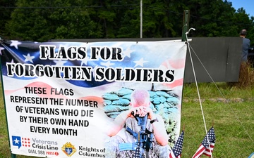 Flags For Forgotten Soldiers represent the number of veterans who die by their own hand every month.