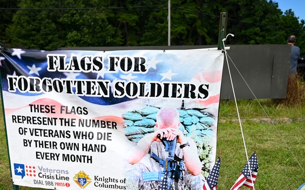 Flags For Forgotten Soldiers represent the number of veterans who die by their own hand every month.
