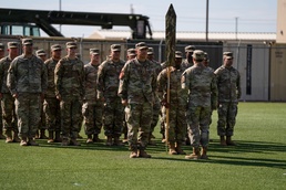 46th Chemical Company cases unit colors during inactivation ceremony on Fort Bliss