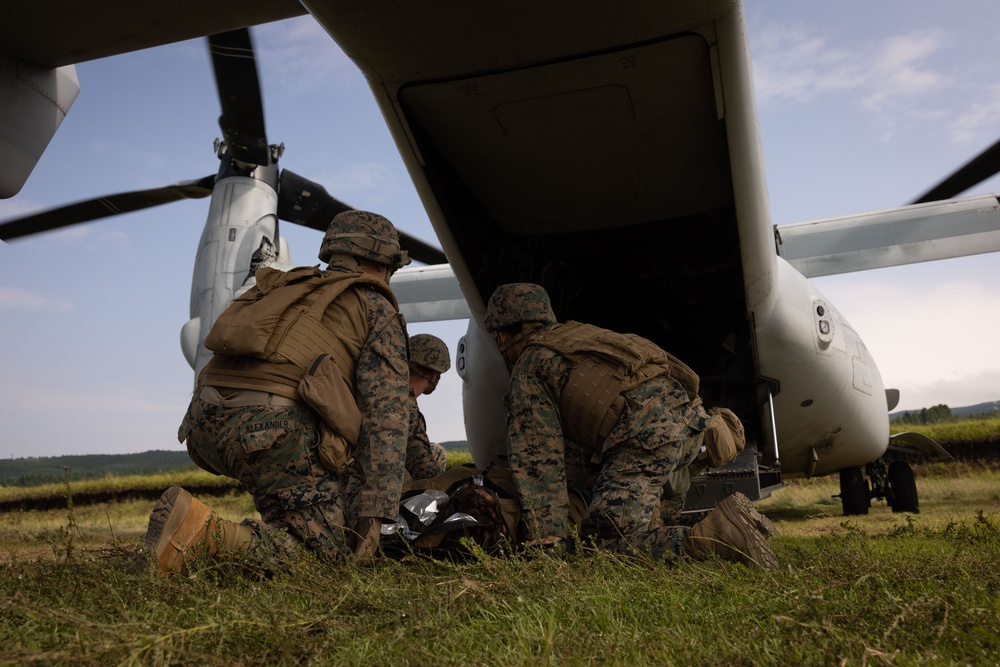 RD25| U.S. Marines and Sailors with 12th LLB Participate in a Medical Evacuation Drill