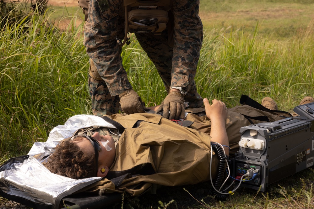 RD25| U.S. Marines and Sailors with 12th LLB Participate in a Medical Evacuation Drill