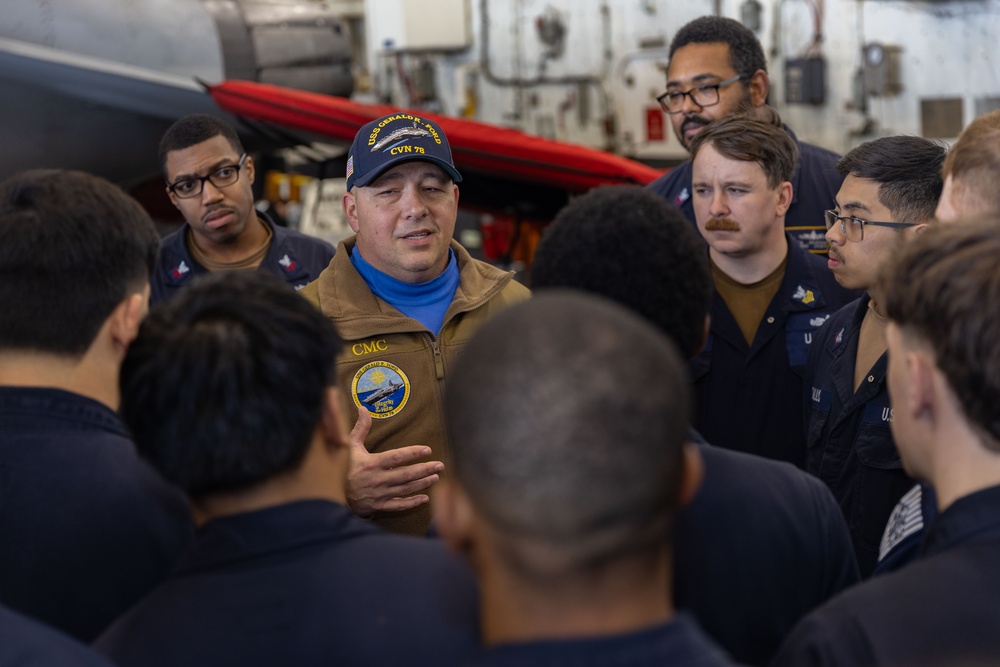 USS Gerald R. Ford (CVN 78) Conducts Division in the Spotlight Quarters