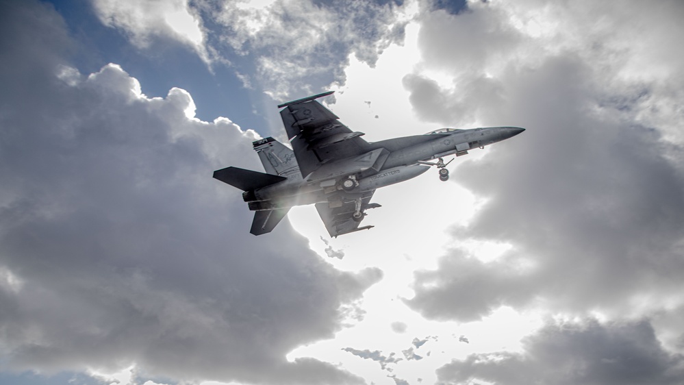 VFA-31 F/A-18E Super Hornet Overflies USS Gerald R. Ford (CVN 78)