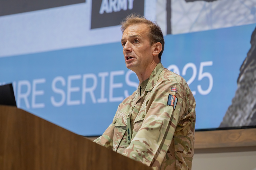 Lieutenant General Sir C.S. Collins, speaks to USAWC students during the Kermit Roosevelt Lecture Series 2025