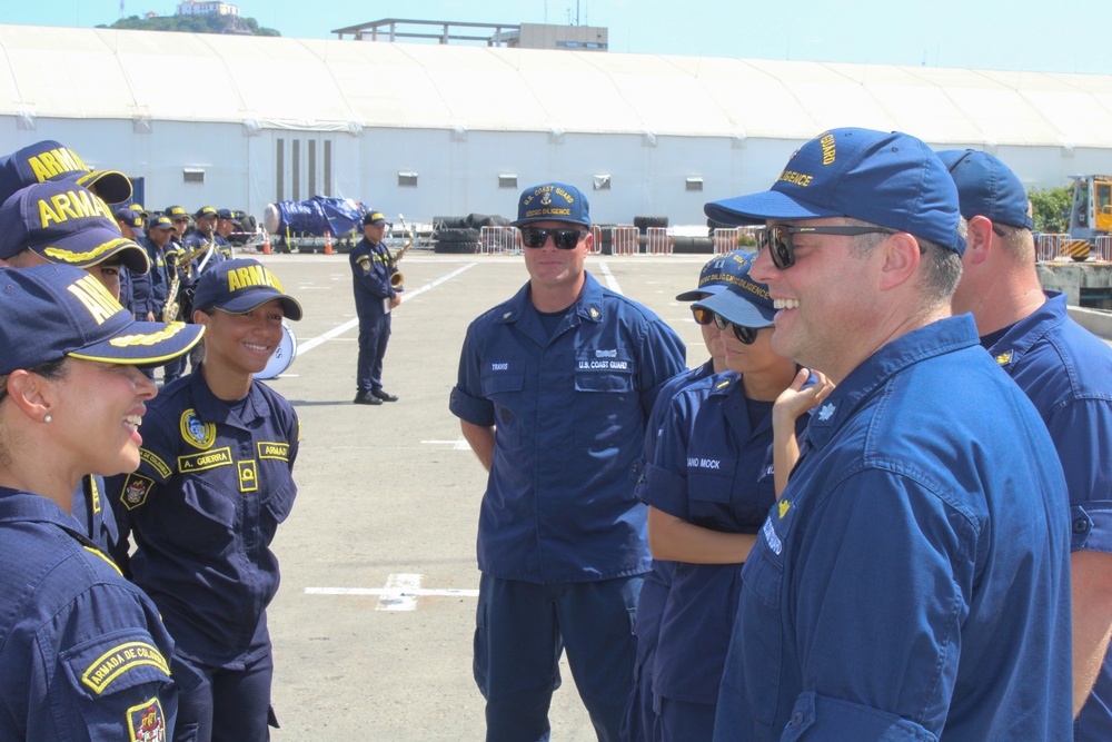 Coast Guard Cutter Diligence crew members greeted by Colombian Navy personnel in Cartegena