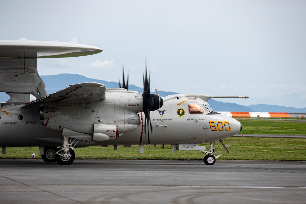 VAW-125 E2D Hawkeyes takeoff for Freedom Edge 25
