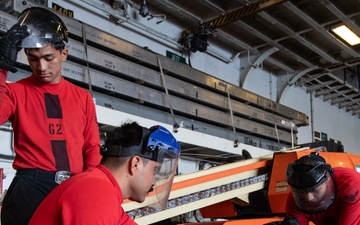 USS America (LHA 6) Conducts Ordnance Handling Evolution