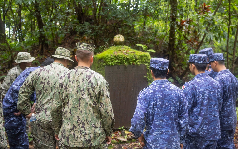 Pacific Partnership 2025 multinational service members attend a Seabee Combat Warfare pinning ceremony on Bloody Nose Ridge in Peleliu, Palau