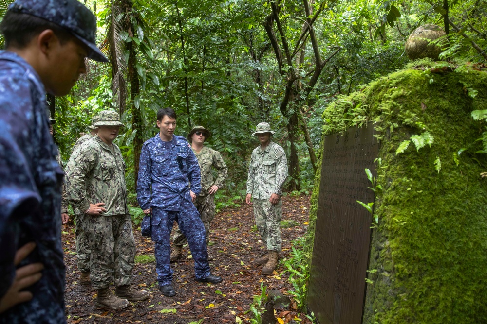Pacific Partnership 2025 multinational service members attend a Seabee Combat Warfare pinning ceremony on Bloody Nose Ridge in Peleliu, Palau