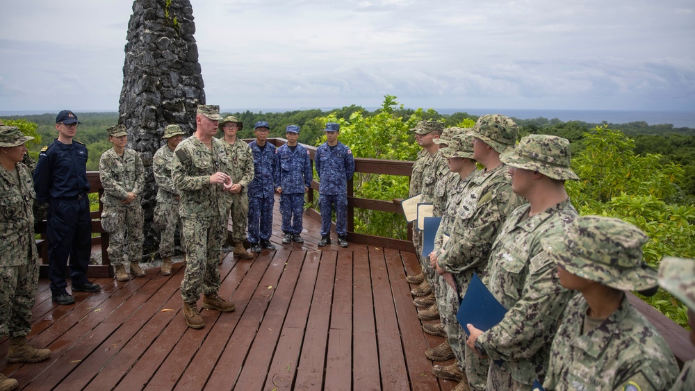 Pacific Partnership 2025 multinational service members attend a Seabee Combat Warfare pinning ceremony on Bloody Nose Ridge in Peleliu, Palau