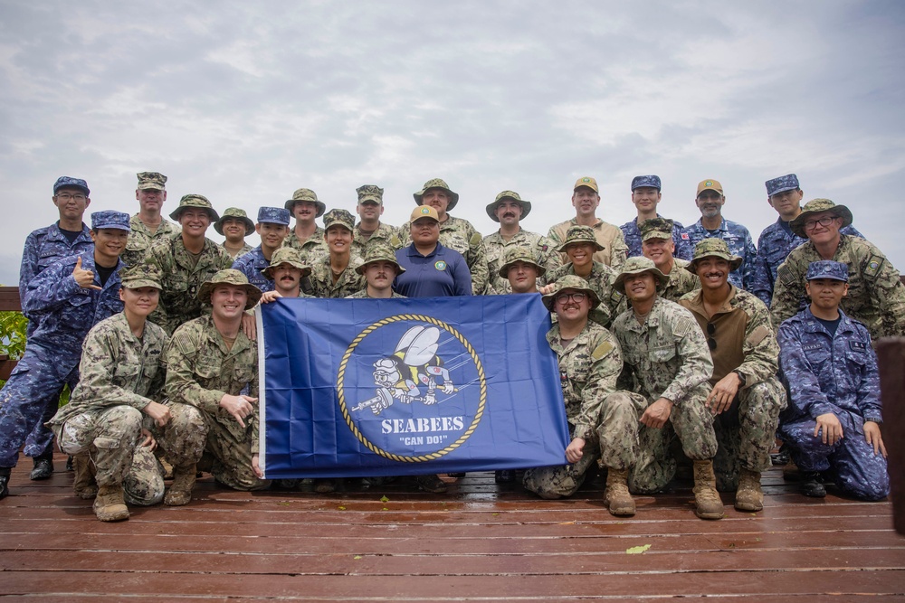 Pacific Partnership 2025 multinational service members attend a Seabee Combat Warfare pinning ceremony on Bloody Nose Ridge in Peleliu, Palau