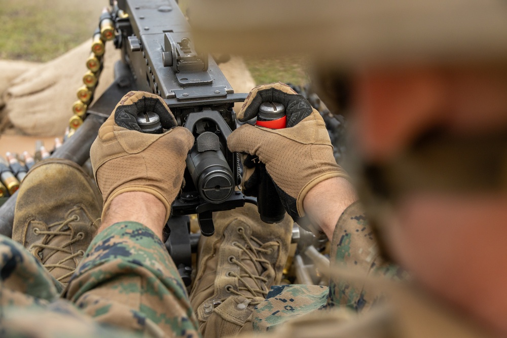 Marines with Infantry Training Battalion, School of Infantry – East utilize M2A1 machine guns Marines with Infantry Training Battalion, School of Infantry – East utilize M2A1 machine guns