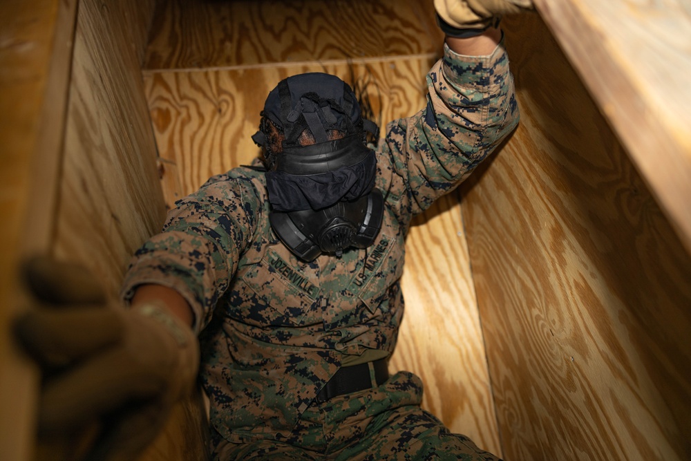 U.S. Marine Security Guard Students Train in Confined Space Trainer and Gas Chamber