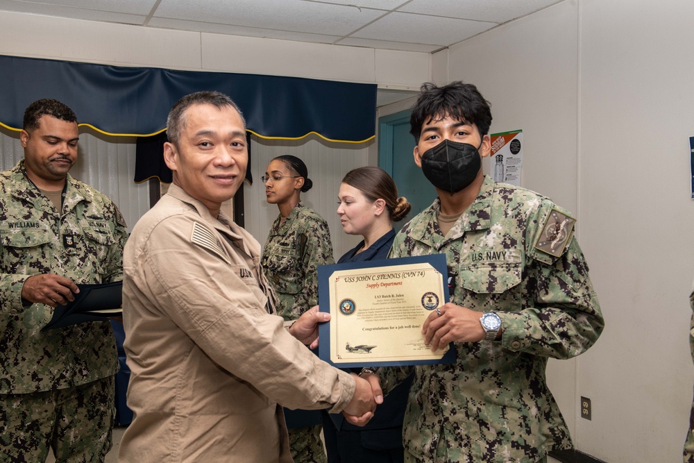 USS John C. Sennis Supply Awards at Quarters