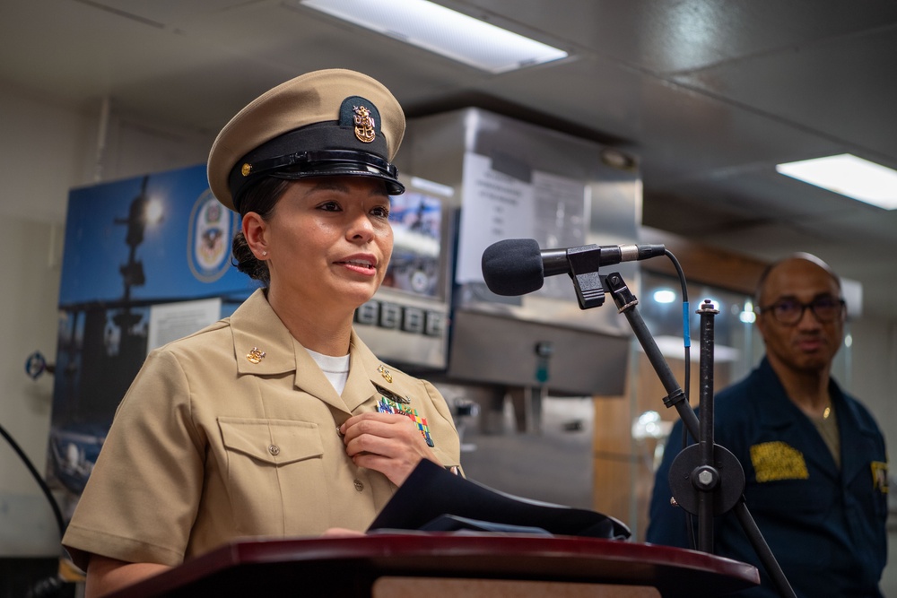 Boxer Holds Pinning Ceremony and Birthday for New Master Chief