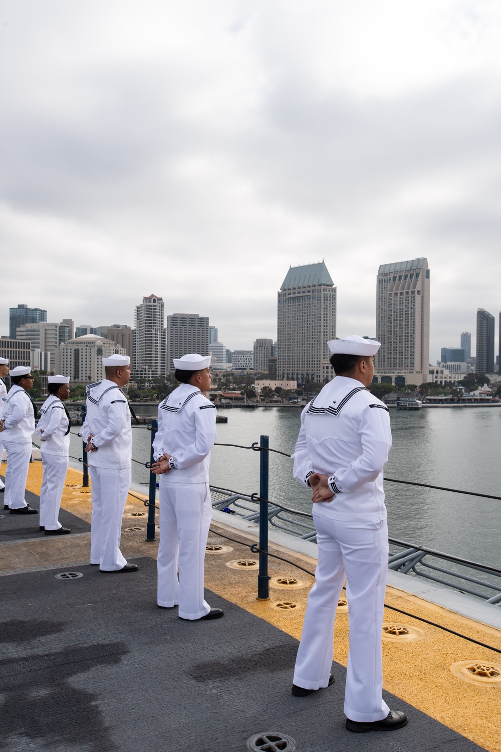 USS America (LHA 6) Man the Rails in Transit to San Diego