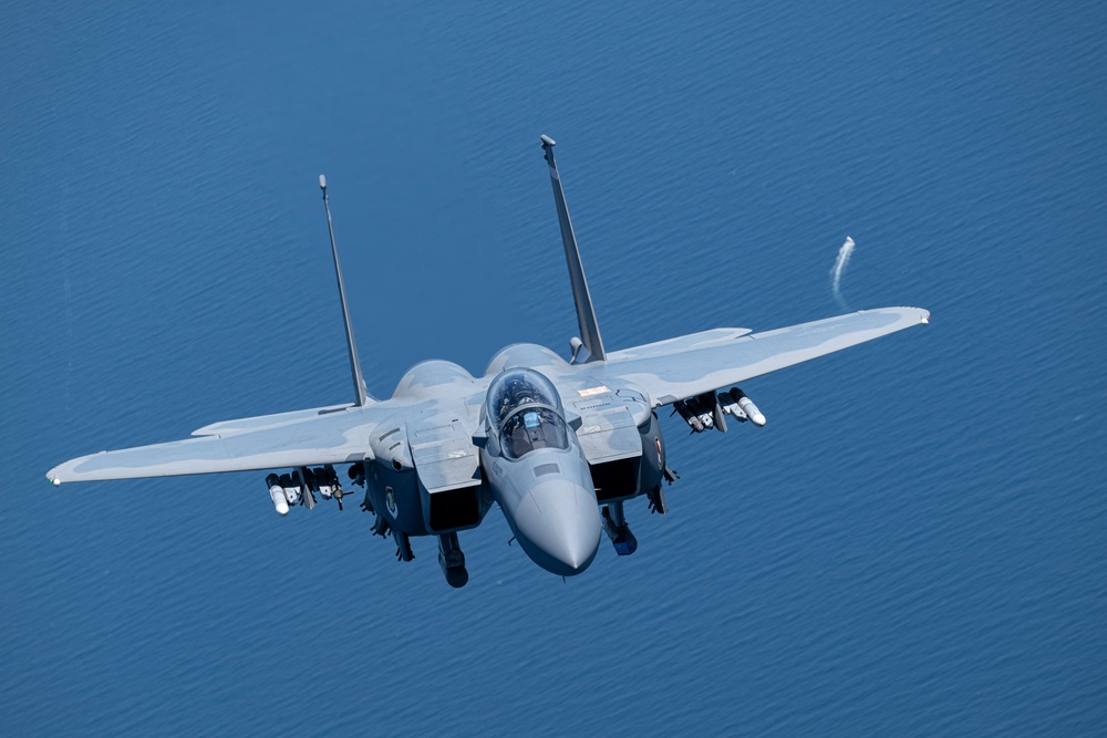 F-15EX Eagle II flies over the Gulf of America