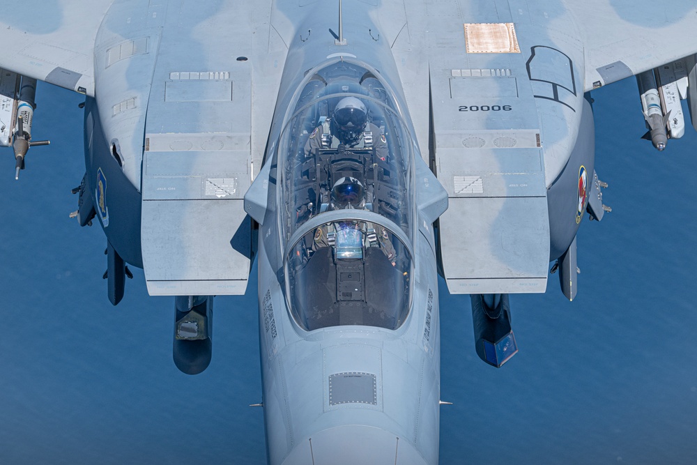 F-15EX Eagle II flies over the Gulf of America