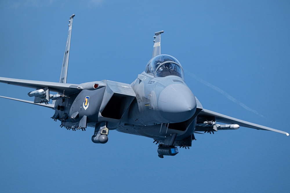 F-15EX Eagle II flies over the Gulf of America