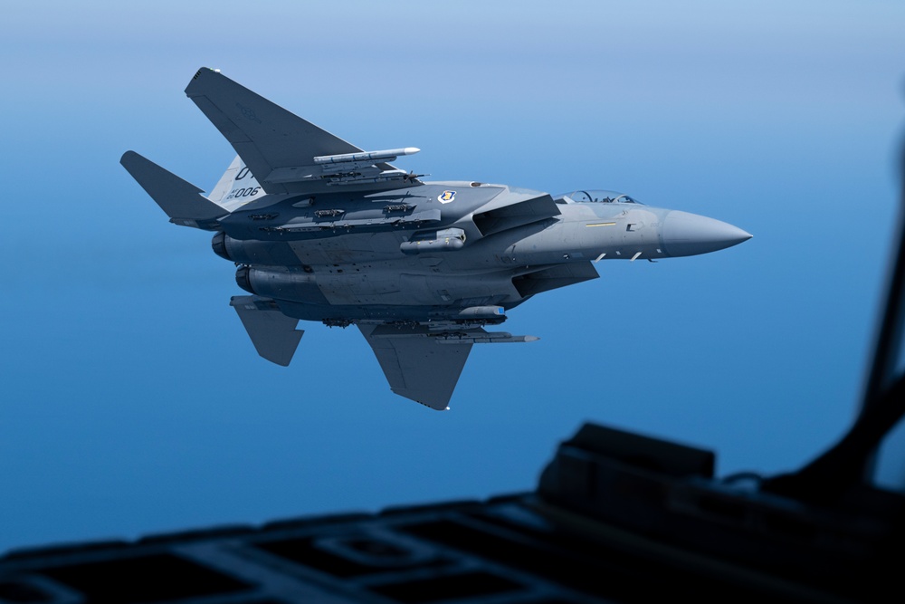 F-15EX Eagle II flies over the Gulf of America