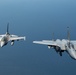 F-15EX Eagle II and F-16D Fighting Falcon fly over the Gulf of America
