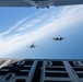 F-15EX Eagle II and F-16D Fighting Falcon fly over the Gulf of America