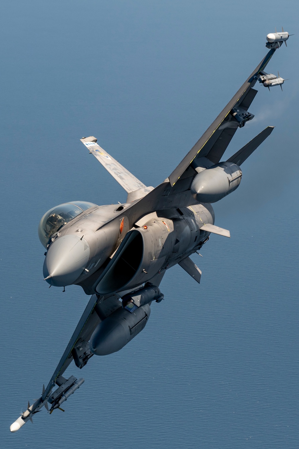 F-16D Fighting Falcon flies over the Gulf of America