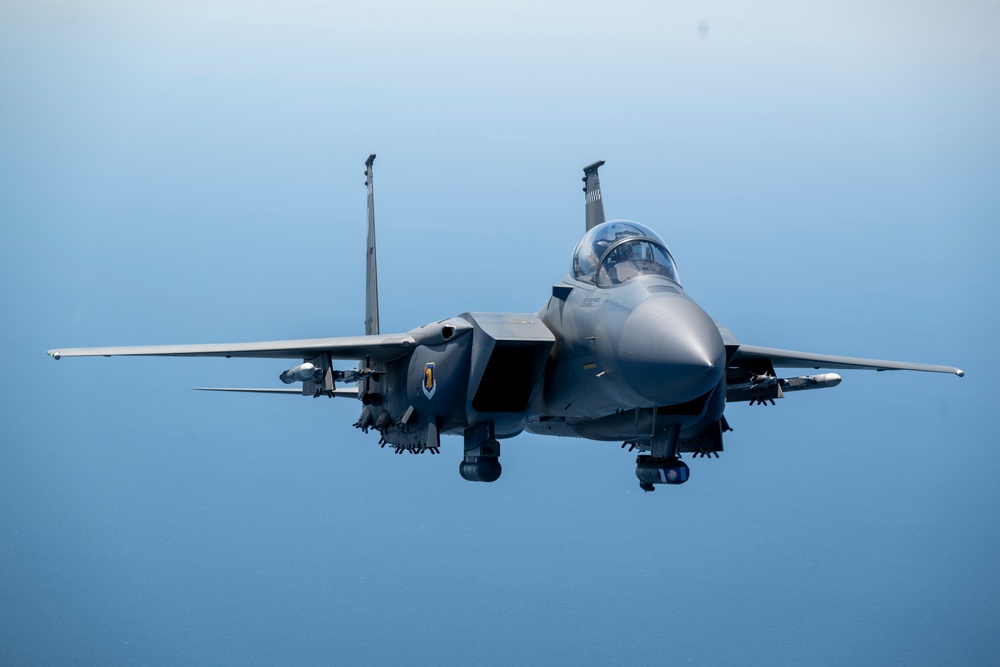 F-15EX Eagle II flies over the Gulf of America