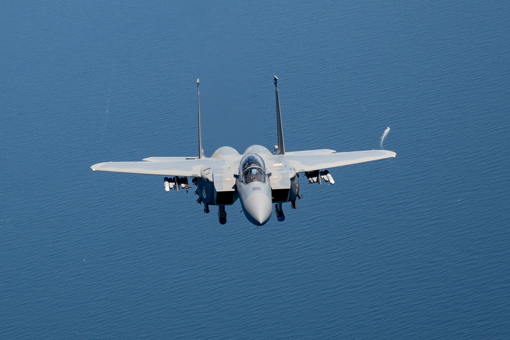 F-15EX Eagle II flies over the Gulf of America