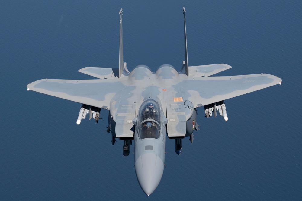 F-15EX Eagle II flies over the Gulf of America