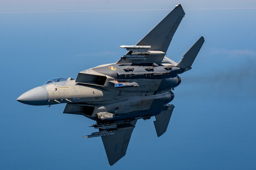 F-15EX Eagle II flies over the Gulf of America