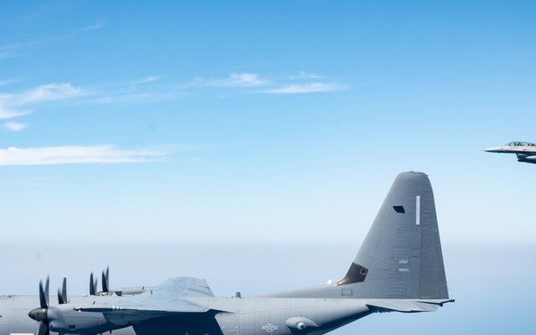 EC-130J and F-16D fly over the Gulf of America