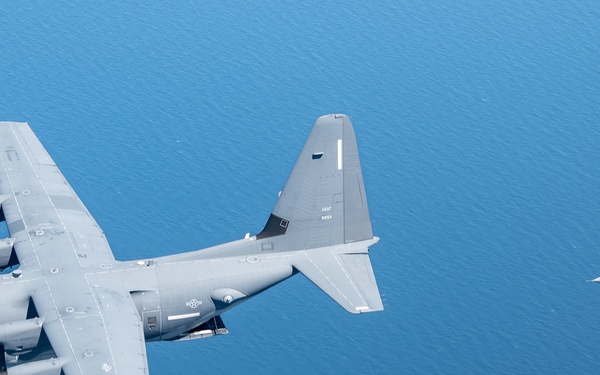 EC-130J and F-16D fly over the Gulf of America