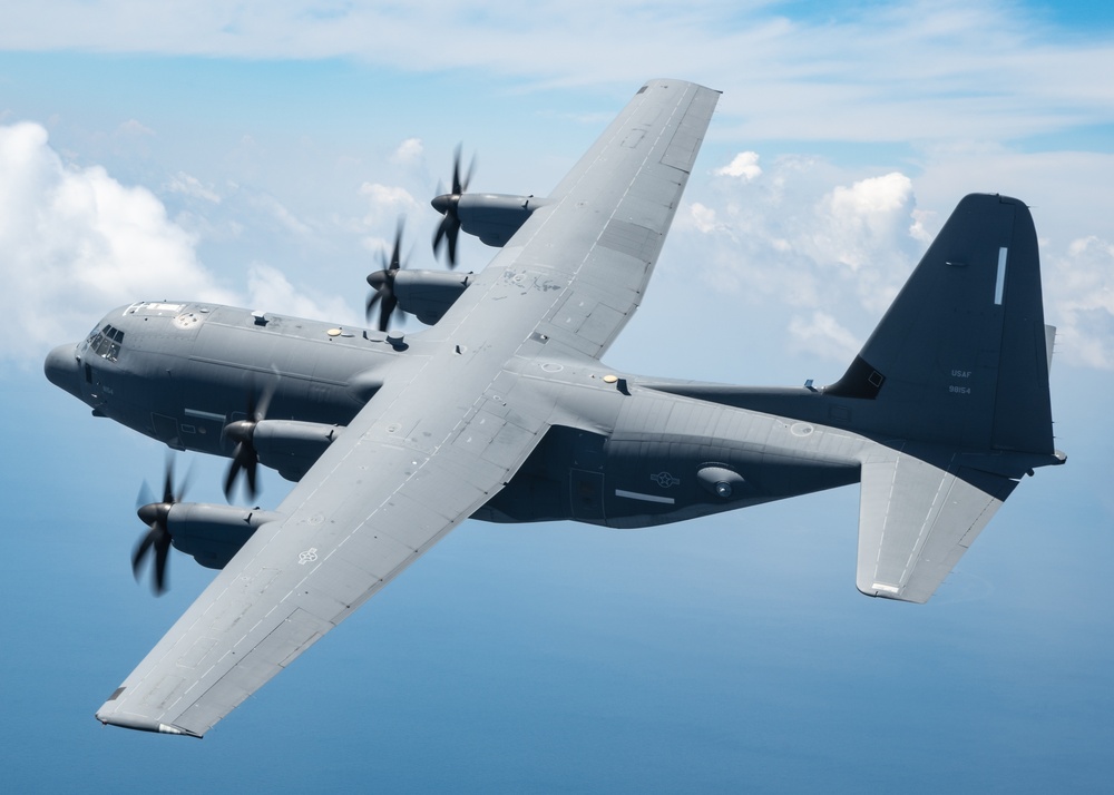 EC-130J Commando Solo flies over the Gulf of America