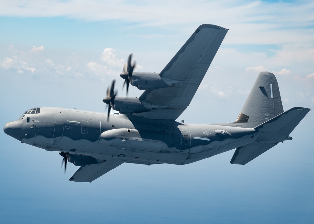 EC-130J Commando Solo flies over the Gulf of America