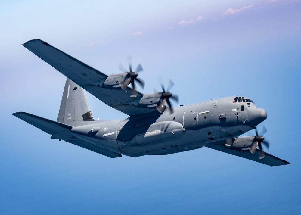 EC-130J Commando Solo flies over the Gulf of America