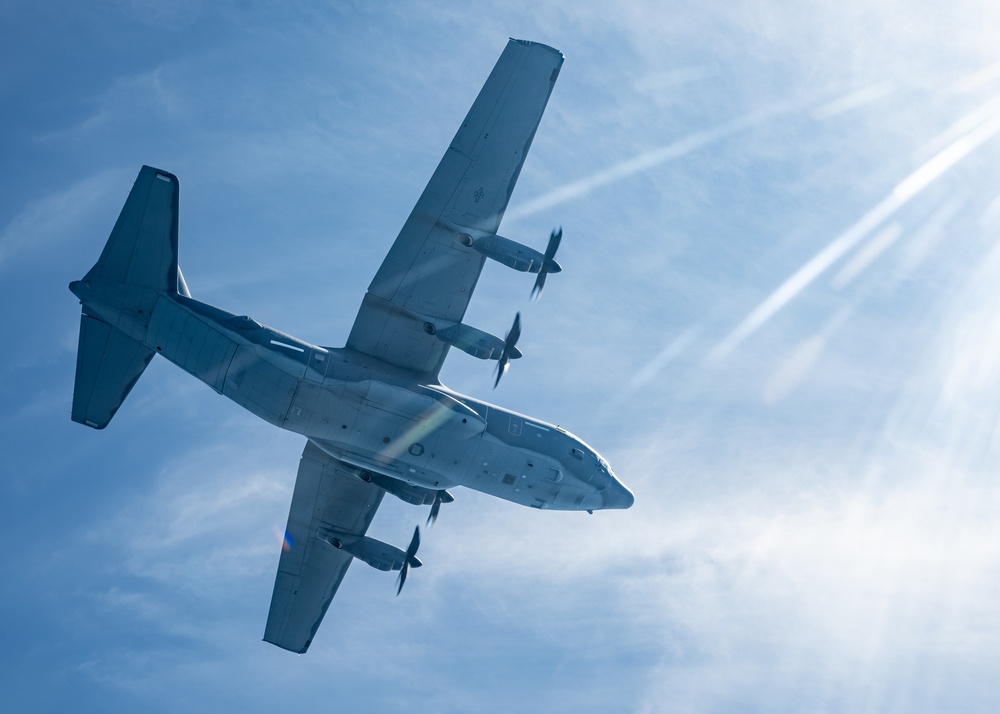 EC-130J Commando Solo flies over the Gulf of America