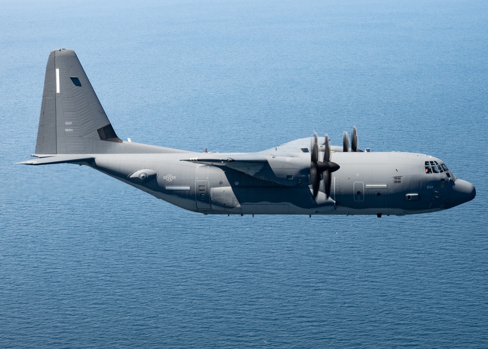 EC-130J Commando Solo flies over the Gulf of America